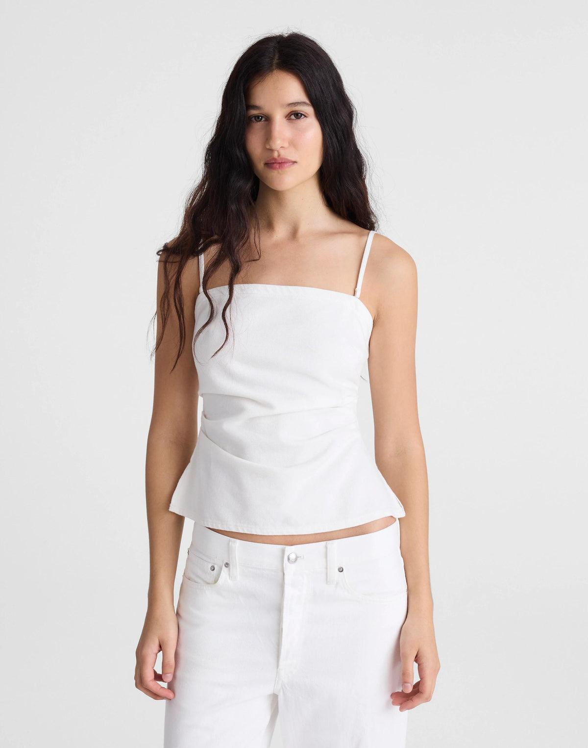 Airy Denim Ruched Squareneck Tank Tile White | Madewell