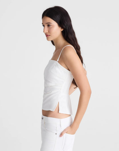 Airy Denim Ruched Squareneck Tank Tile White | Madewell