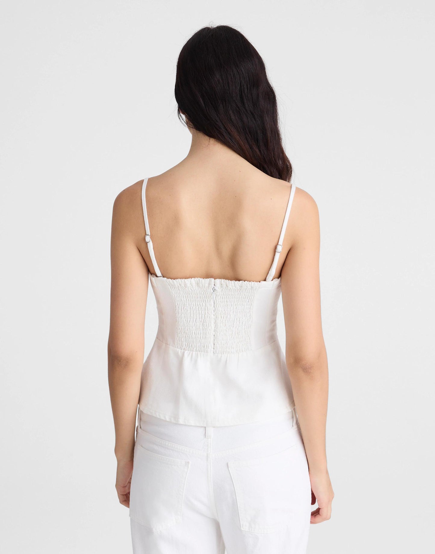 Airy Denim Ruched Squareneck Tank Tile White | Madewell
