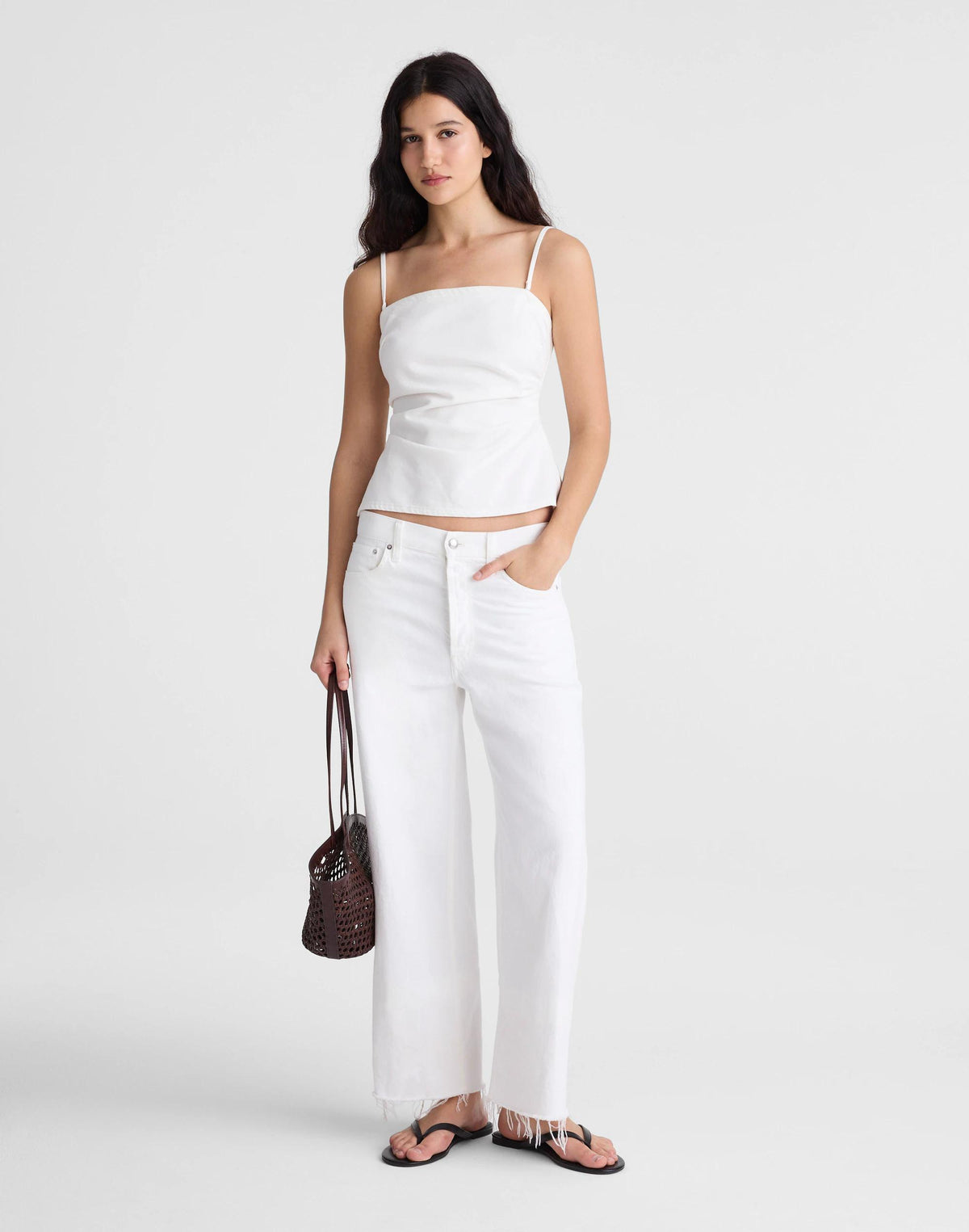 Airy Denim Ruched Squareneck Tank Tile White | Madewell