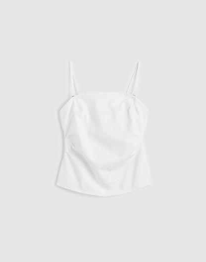 Airy Denim Ruched Squareneck Tank Tile White | Madewell