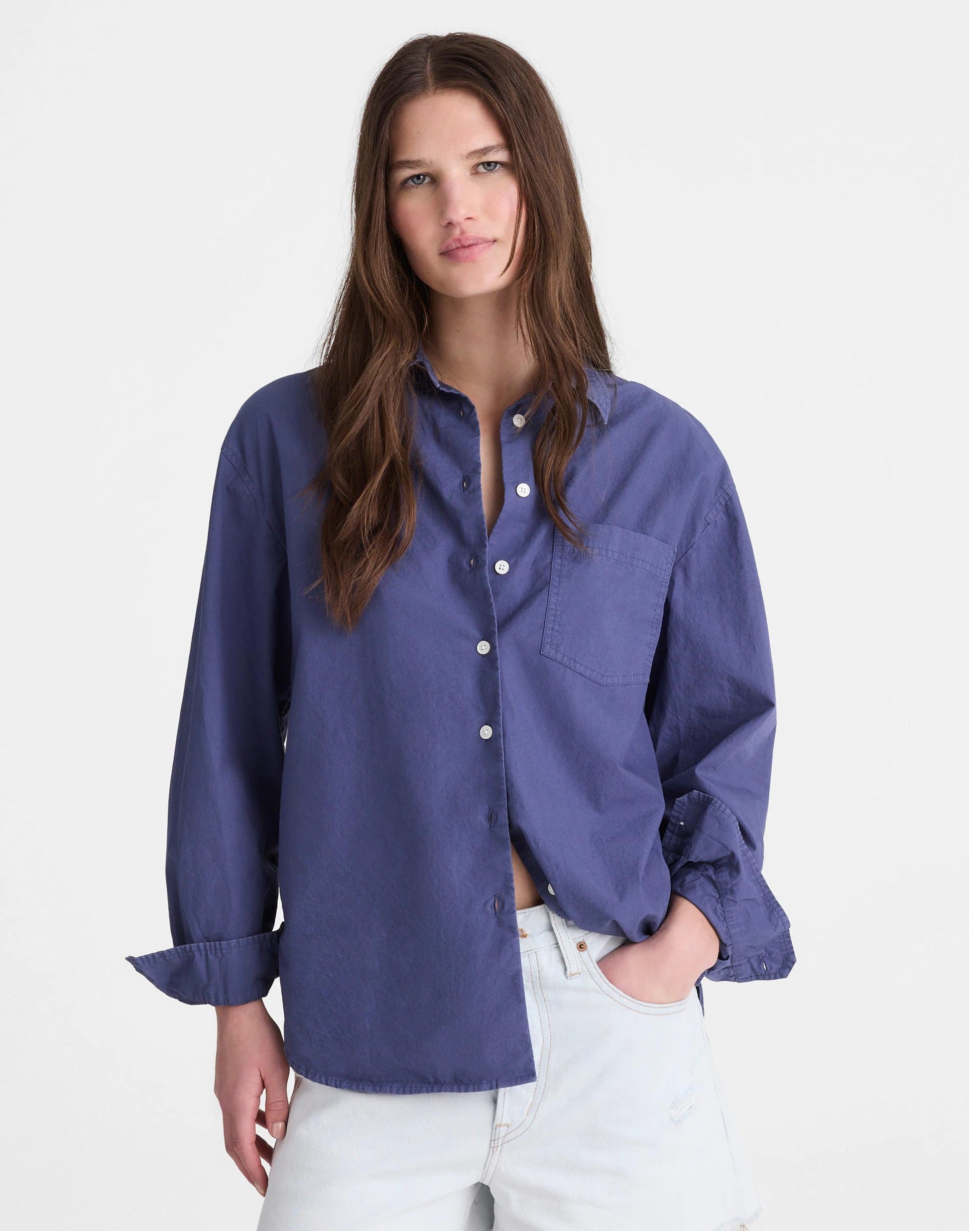 The Easy Shirt in Poplin Petrol Navy | Madewell