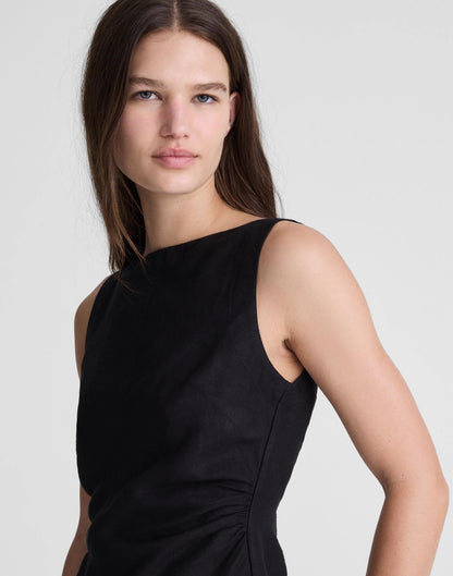 Cinched Boatneck Sleeveless Top in 100% Linen Jet Black | Madewell
