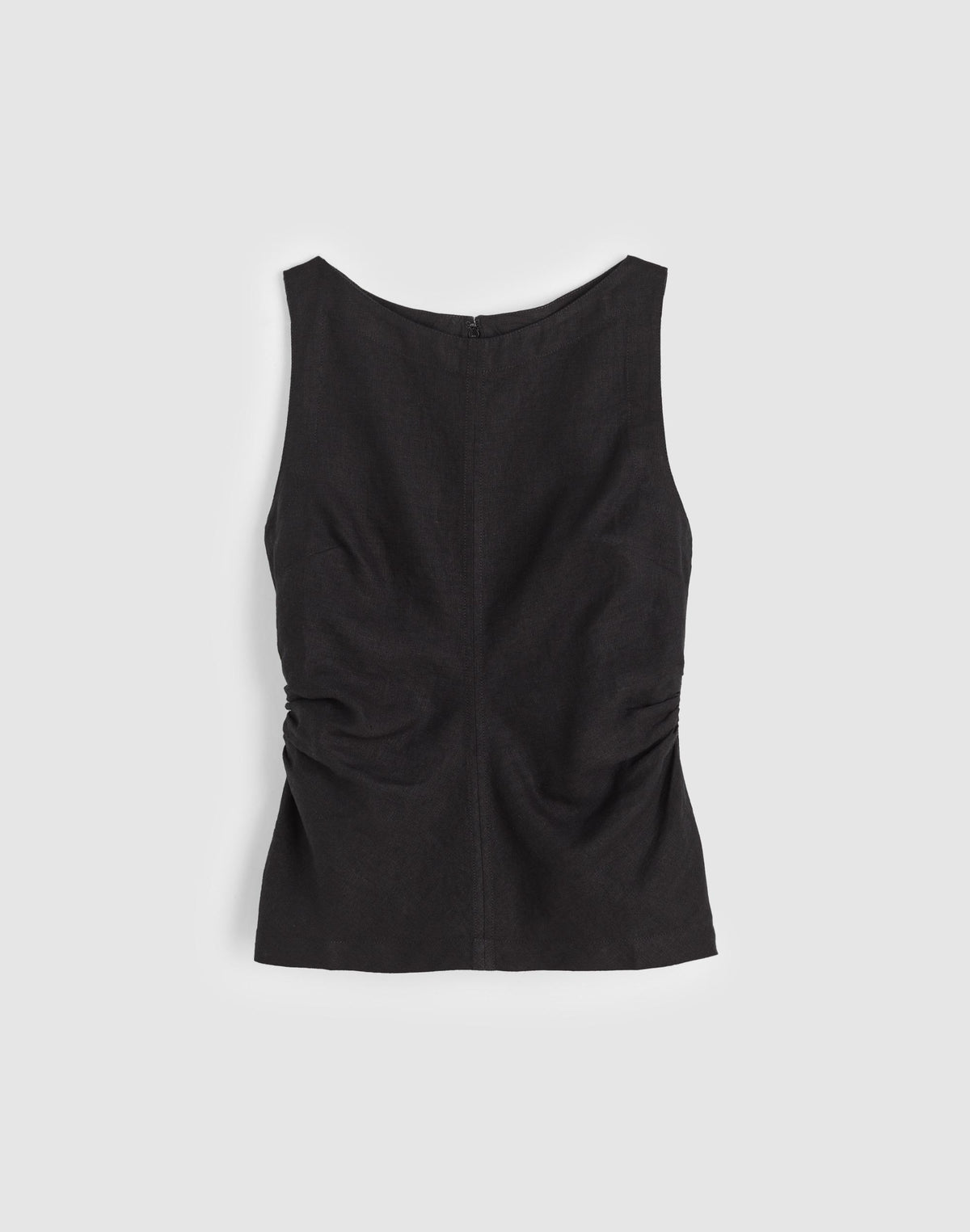Cinched Boatneck Sleeveless Top in 100% Linen Jet Black | Madewell