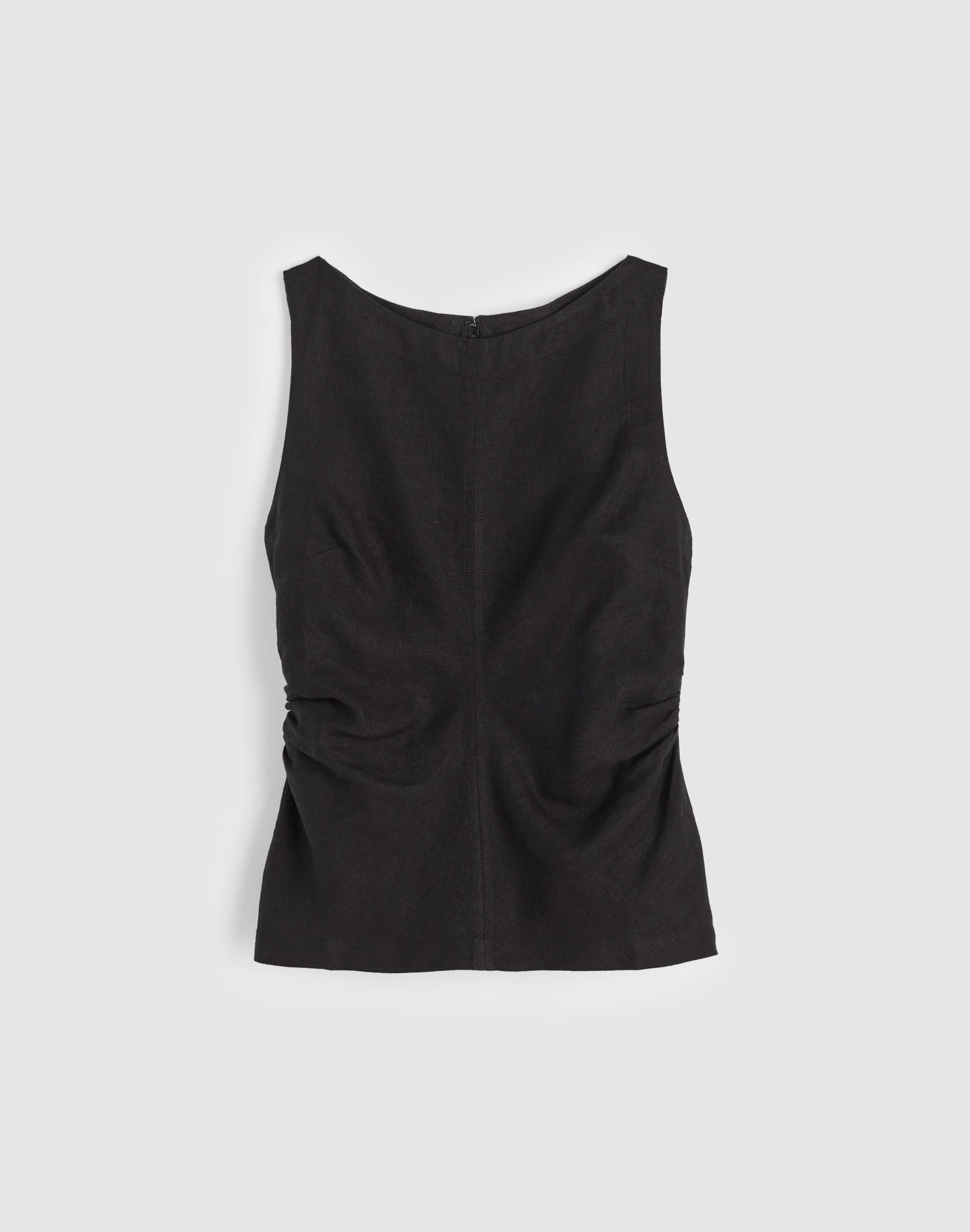 Cinched Boatneck Sleeveless Top in 100% Linen Jet Black | Madewell