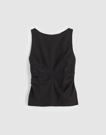 Cinched Boatneck Sleeveless Top in 100% Linen Jet Black | Madewell