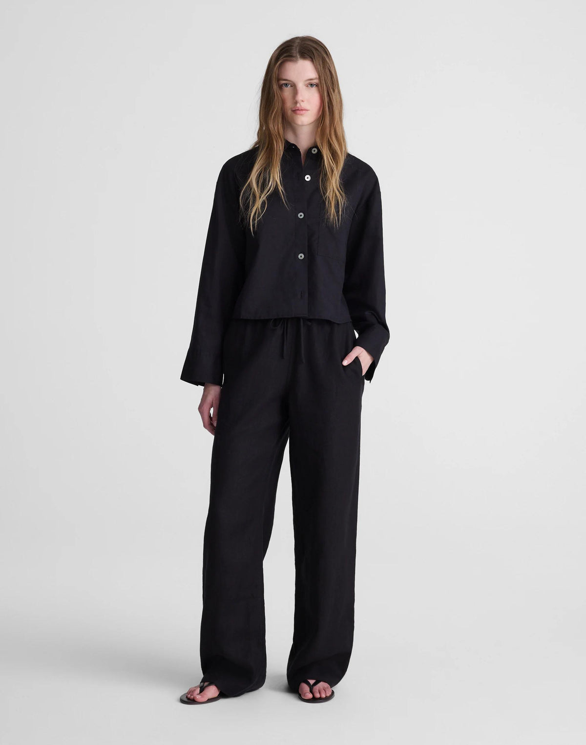 Straight-Hem Shirt in Linen-Cotton Blend Jet Black | Madewell