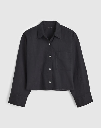 Straight-Hem Shirt in Linen-Cotton Blend Jet Black | Madewell