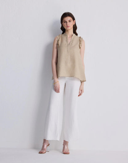 Reistor® Sleeveless 100% Hemp Top with Ruffles in Neutral Beige Beige | Madewell