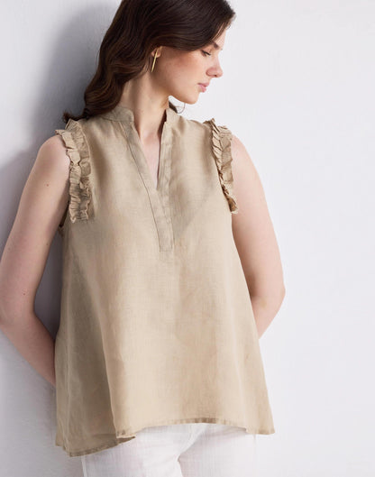 Reistor® Sleeveless 100% Hemp Top with Ruffles in Neutral Beige Beige | Madewell