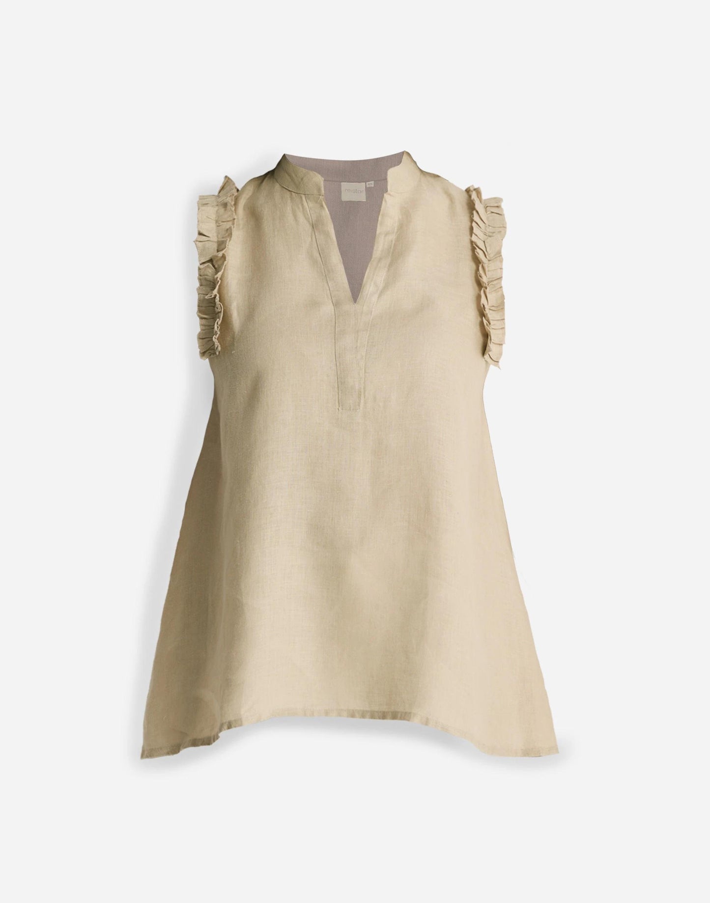 Reistor® Sleeveless 100% Hemp Top with Ruffles in Neutral Beige Beige | Madewell