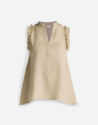 Reistor® Sleeveless 100% Hemp Top with Ruffles in Neutral Beige Beige | Madewell
