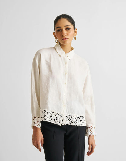 Reistor® Button-down with Embroidered Lace Shirt Off White | Madewell