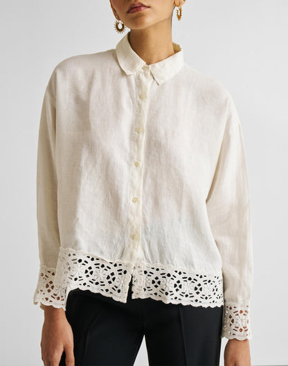 Reistor® Button-down with Embroidered Lace Shirt Off White | Madewell