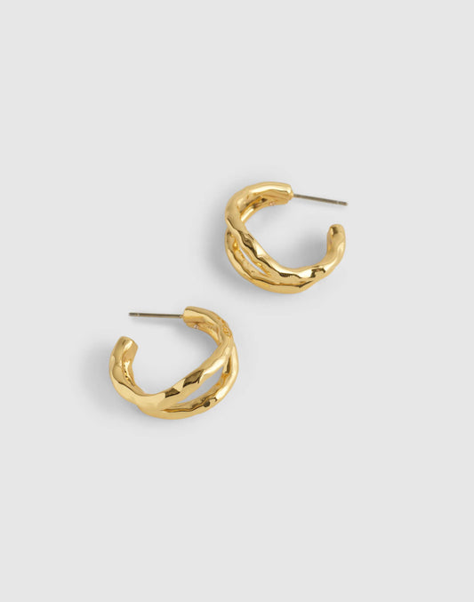 Hammered Sculptural Double-Hoop Earrings Antique Gold | Madewell