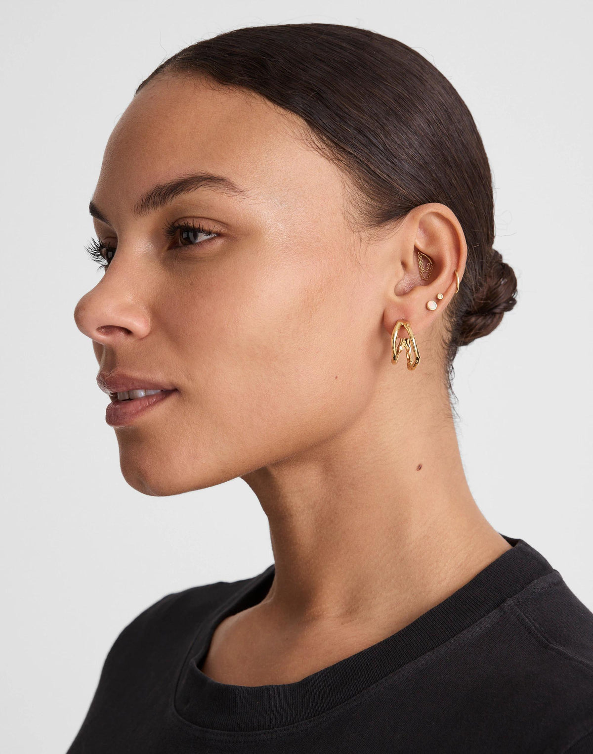 Hammered Sculptural Double-Hoop Earrings Antique Gold | Madewell