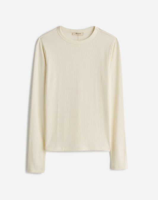 Plus Drapey Rib Long-Sleeve Tee in Stripe Winter White | Madewell